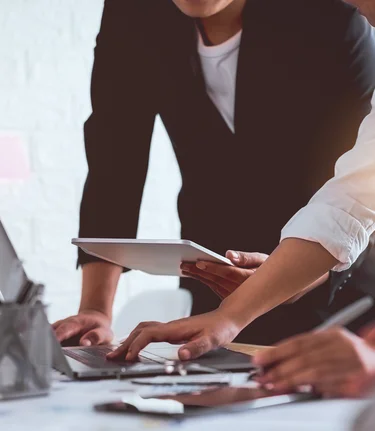 Teamwork Brainstorming Meeting and new startup project in workplace, Quality successful work concept, vintage effect.